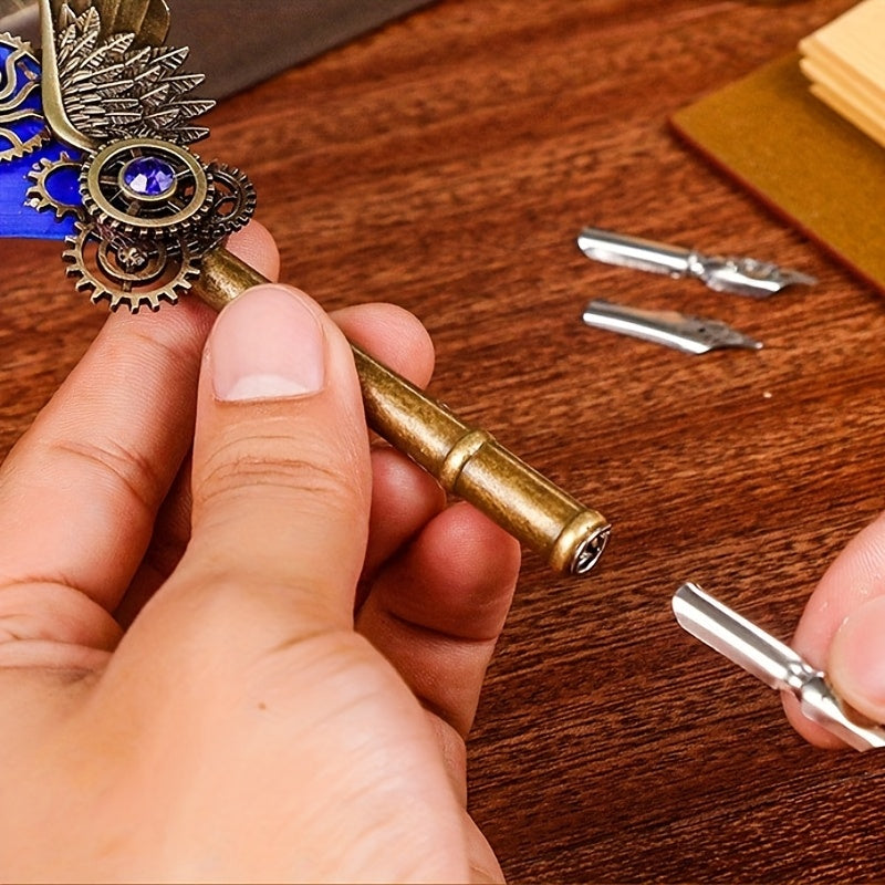 Feather Pen Ink Gift Box Set with Notebook And Wax Seal.