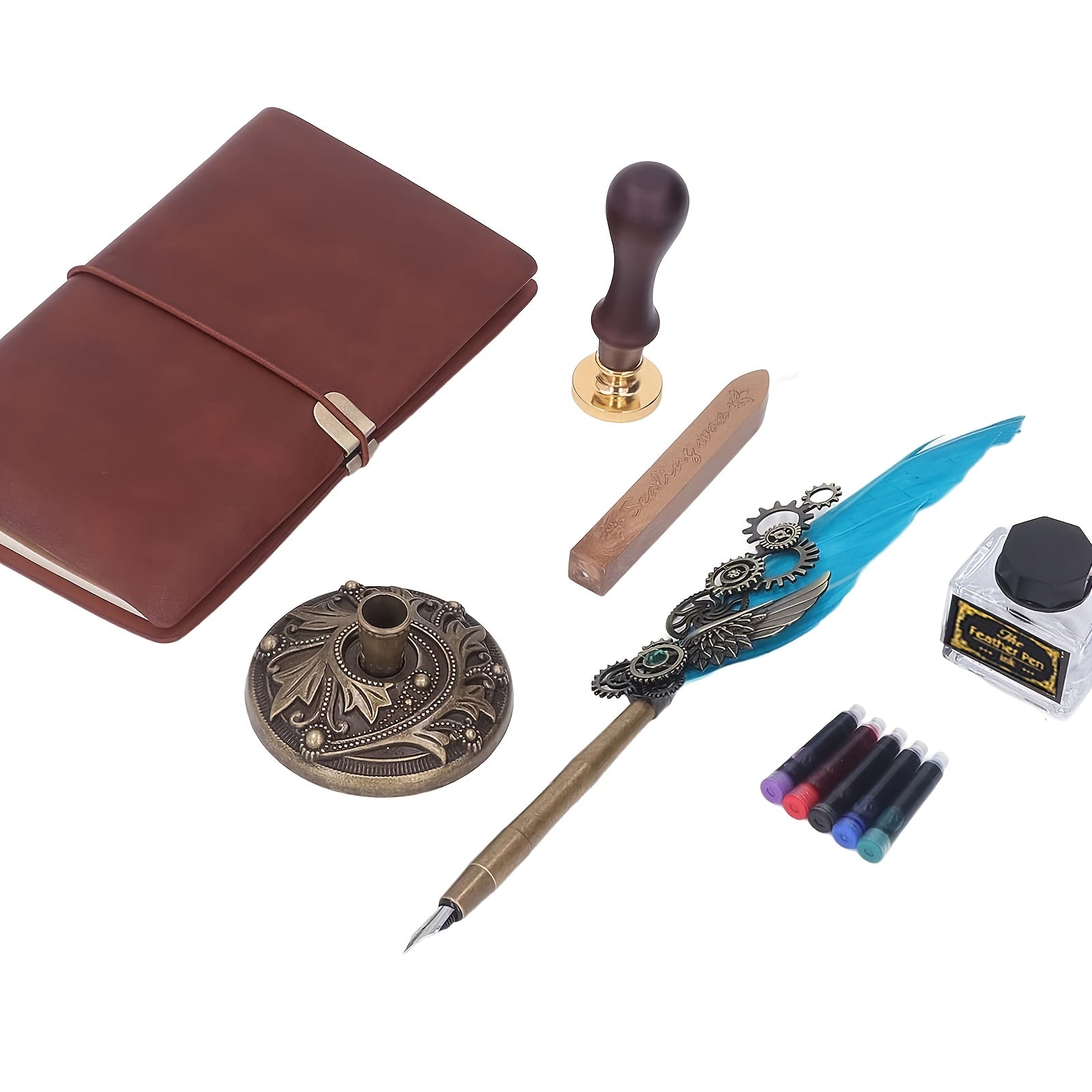 Feather Pen Ink Gift Box Set with Notebook And Wax Seal.