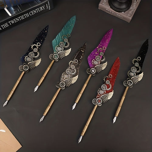 Feather Pen Ink Gift Box Set with Notebook And Wax Seal.